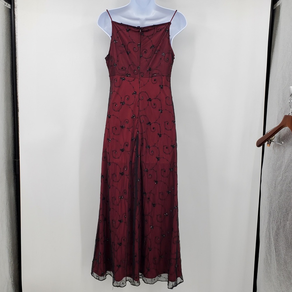Vintage Laura Salkin Burgundy Red Black Mesh Sequin Maxi Dress 8 Whimsigoth Vamp - Picture 3 of 12